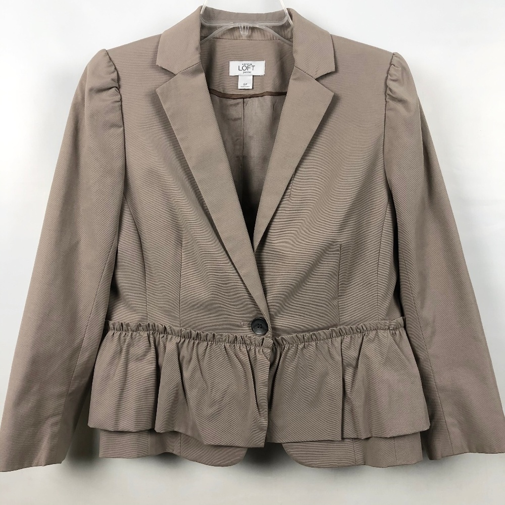 LOFT khaki tan peplum single button blazer